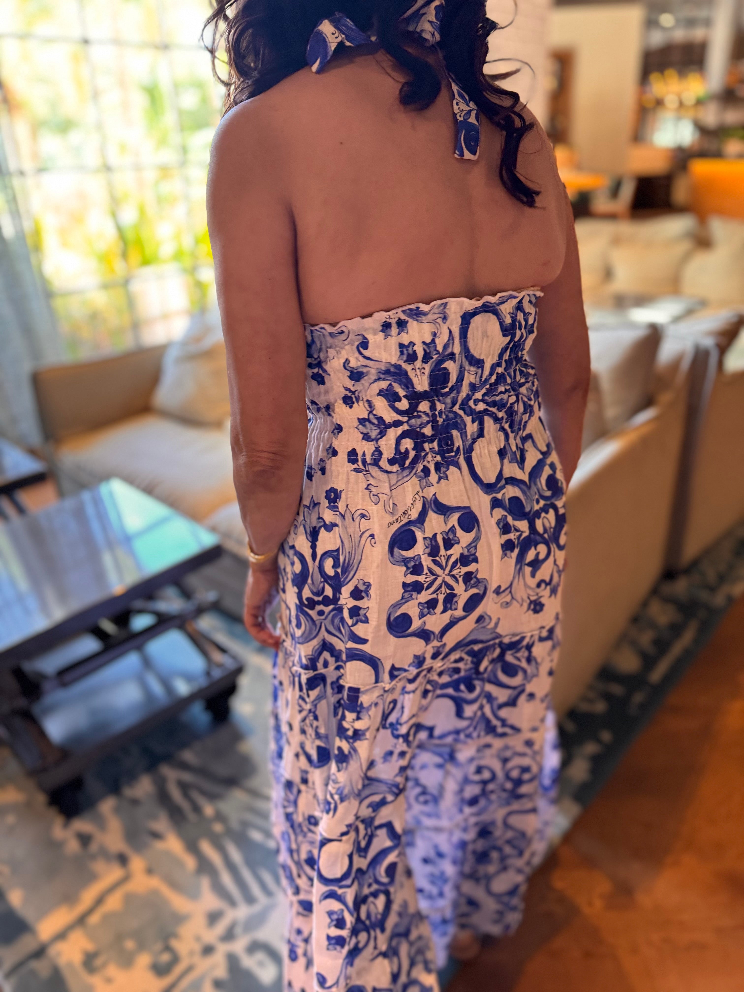 Long Halter Dress Victoria Blue